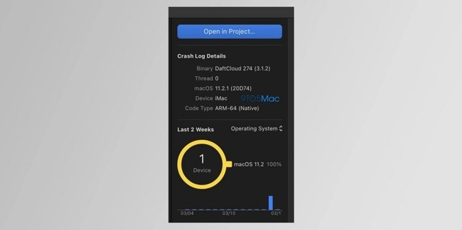 A screenshot of the crash report file showing an ARM64 iMac. Credit: 9to5Mac