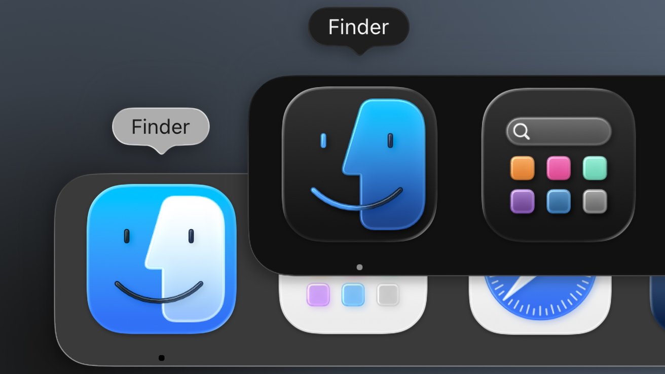 Mac Finder icons side by side, one standard, one reversed color scheme, with labels.